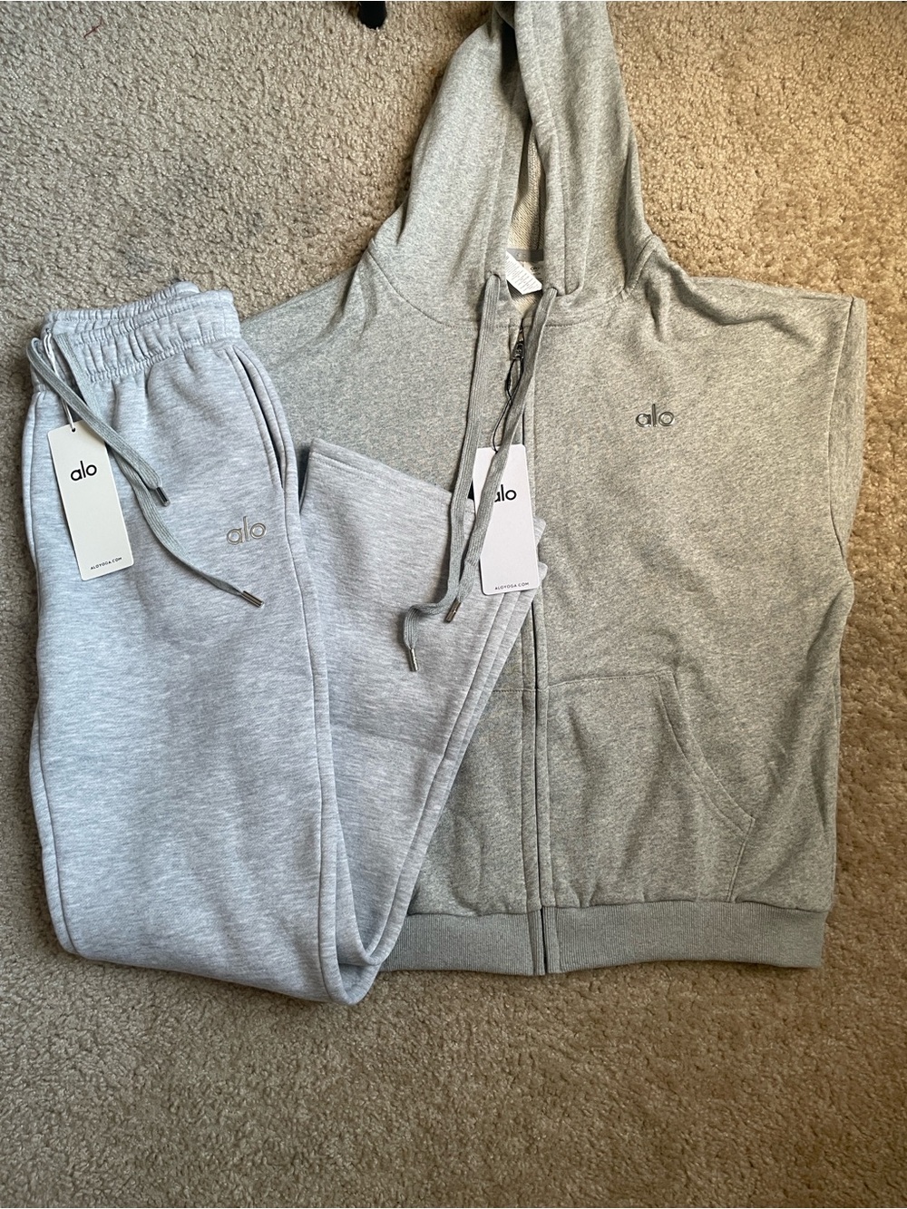 Gray ALO Yoga Full-Zip Hoodie Set